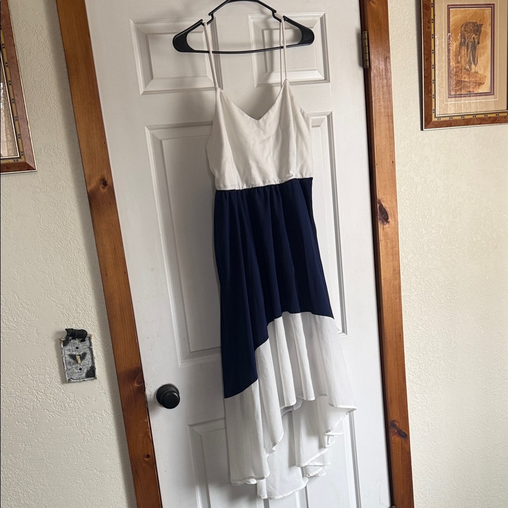 White and Navy Blue Dress